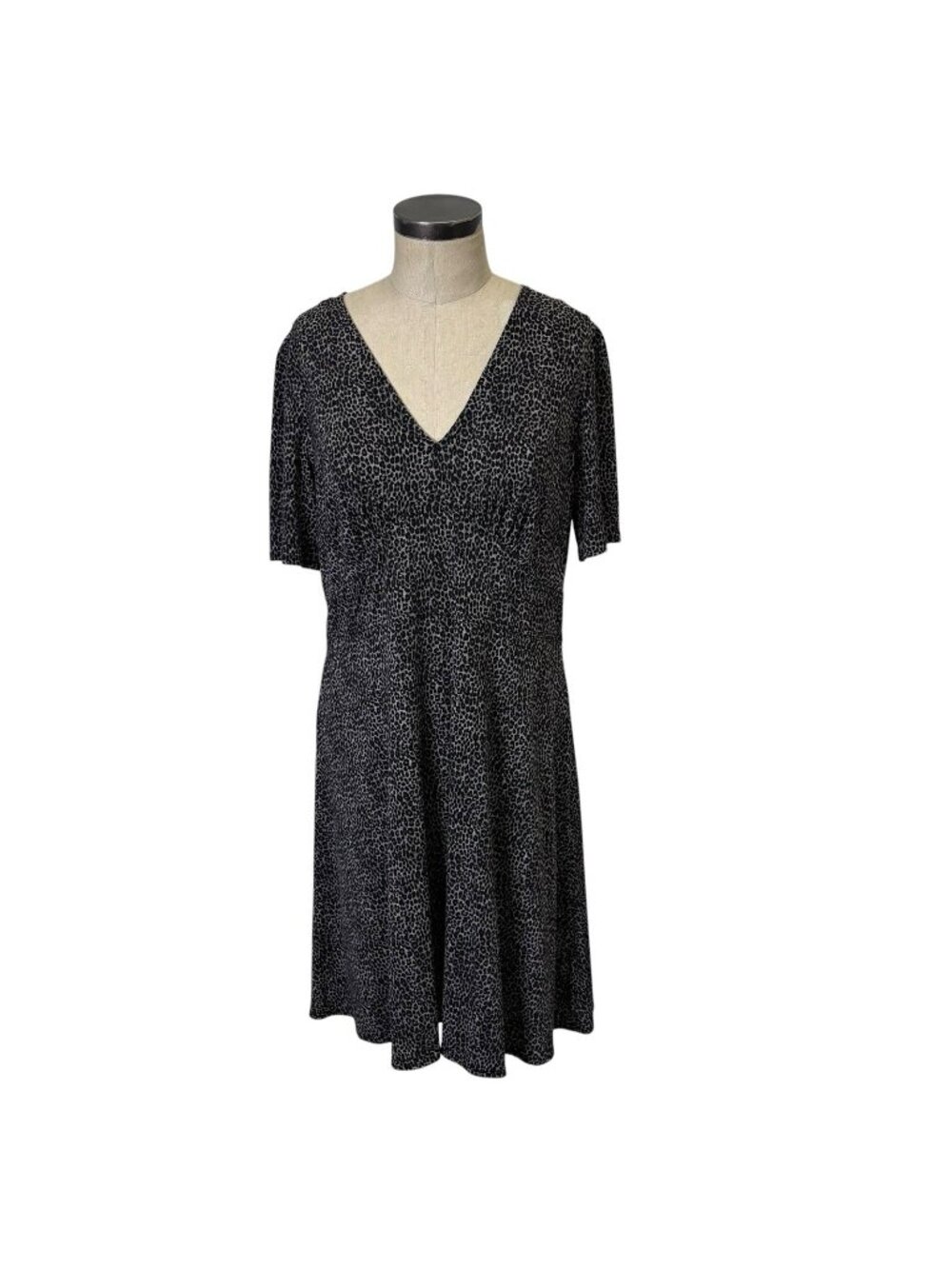 NEW MICHAEL Michael Kors Short Sleeve V Neck Dress XL Brown Black Cheetah Print